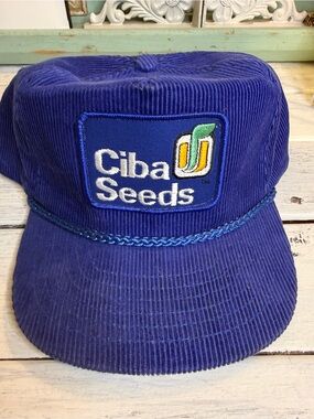 Vintage men’s  Blue Corduroy Patch Hat CIBA SEEDS. Ag   LIKE NEW by KC LIDS